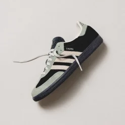 Leder Sneaker|Terrace Casual Sneaker*Adidas Samba OG W Core Black / Aluminium / Silver Green