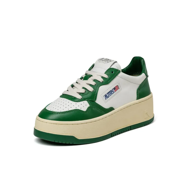 Leder Sneaker|Plateau Sneaker*Autry Medalist Platform W White / Green