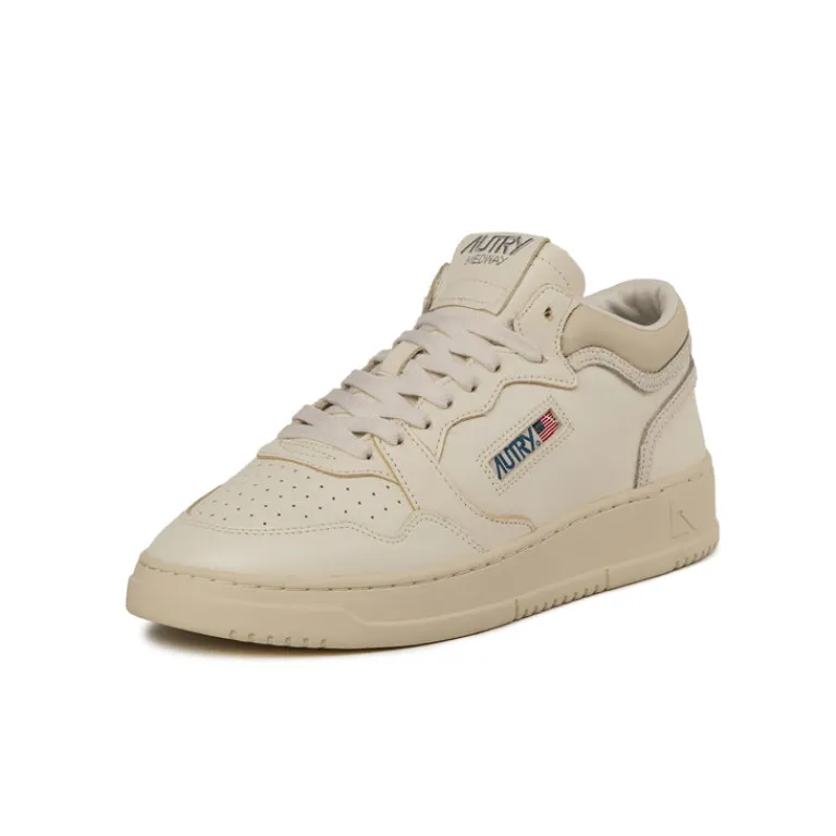 High-Top Sneaker|Leder Sneaker*Autry Med-Way Mid *Leather / Crack* White / Marshmallow