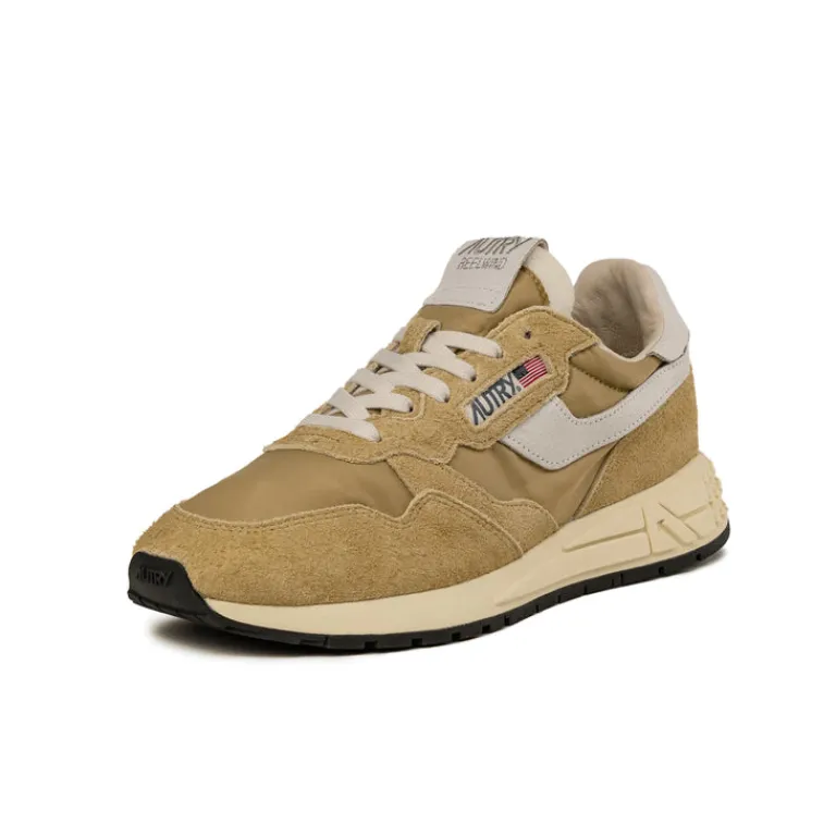 Leder Sneaker|Weiße Sneaker*Autry Reelwind Low *Nylon / Cracked Leather* White / Mustard