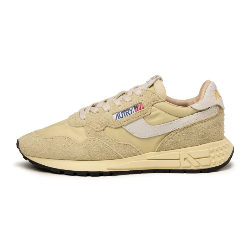 Leder Sneaker|Retro Runner*Autry Reelwind Low *Nylon / Cracked Leather* White / Hay