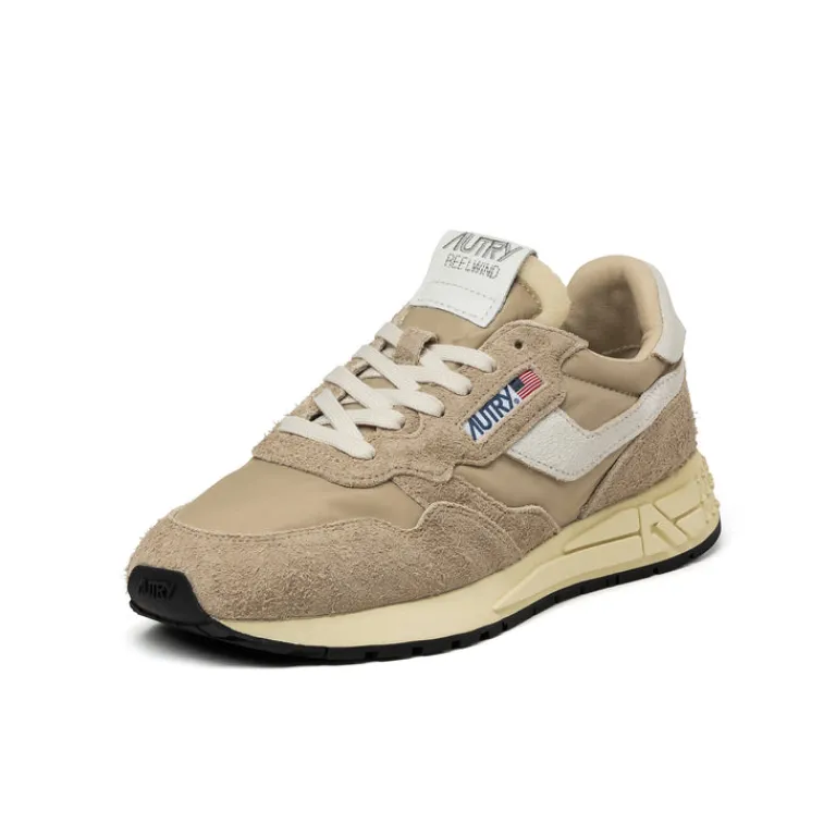 Leder Sneaker|Retro Runner*Autry Reelwind Low *Nylon / Hairy Suede / Cracked Leather* White / White Pep