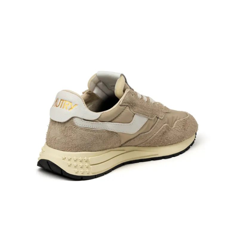 Leder Sneaker|Retro Runner*Autry Reelwind Low *Nylon / Hairy Suede / Cracked Leather* White / White Pep