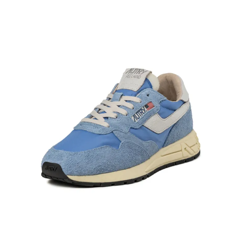Leder Sneaker|Weiße Sneaker*Autry Reelwind Low *Nylon / Cracked Leather* White / Dark Blue