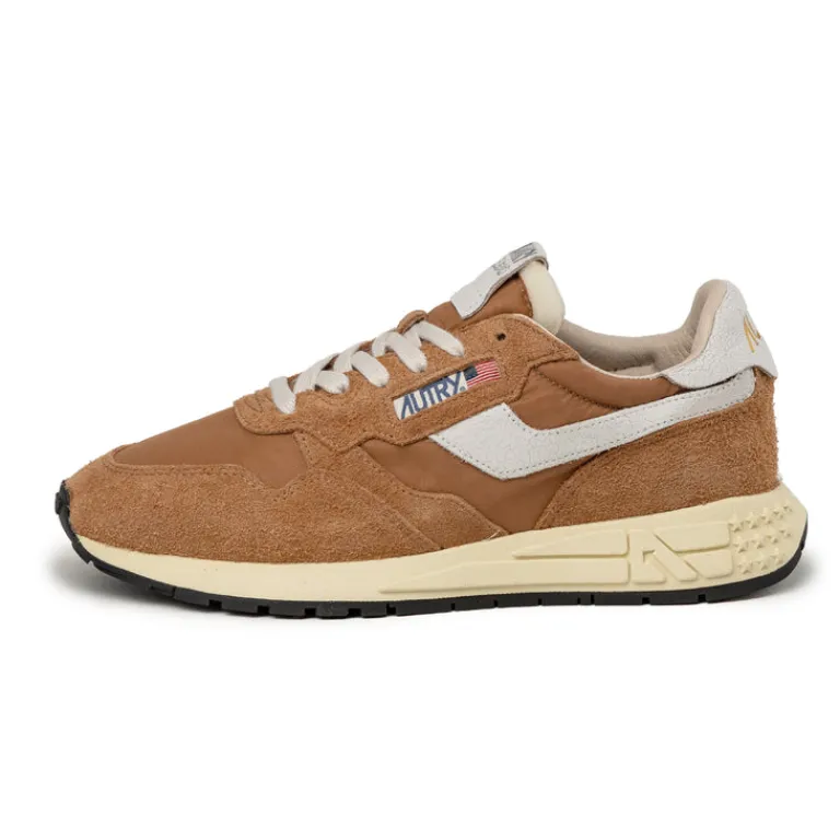 Leder Sneaker|Weiße Sneaker*Autry Reelwind Low *Nylon / Cracked Leather* White / Brnsug