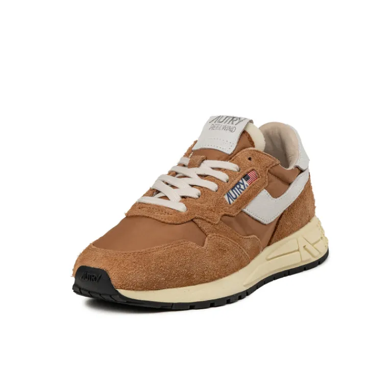 Leder Sneaker|Weiße Sneaker*Autry Reelwind Low *Nylon / Cracked Leather* White / Brnsug