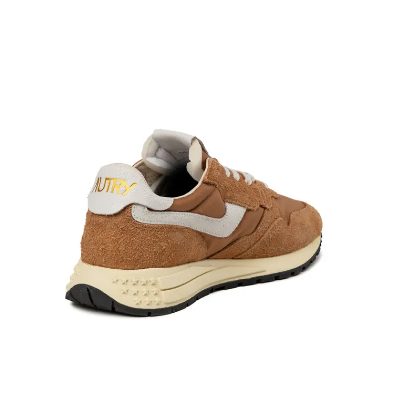 Leder Sneaker|Weiße Sneaker*Autry Reelwind Low *Nylon / Cracked Leather* White / Brnsug