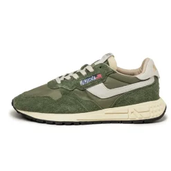 Leder Sneaker|Retro Runner*Autry Reelwind Low *Nylon / Hairy Suede / Cracked Leather* White / Military