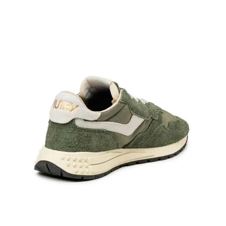Leder Sneaker|Retro Runner*Autry Reelwind Low *Nylon / Hairy Suede / Cracked Leather* White / Military