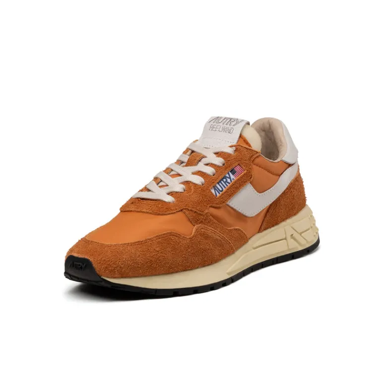 Leder Sneaker|Retro Runner*Autry Reelwind Low *Nylon / Hairy Suede / Cracked Leather* White / Amber