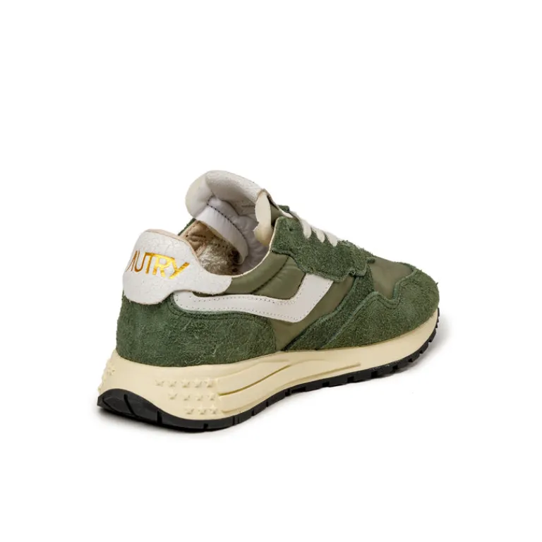 Leder Sneaker*Autry Reelwind Low W *Nylon / Hairy Suede / Cracked Leather* White / Military