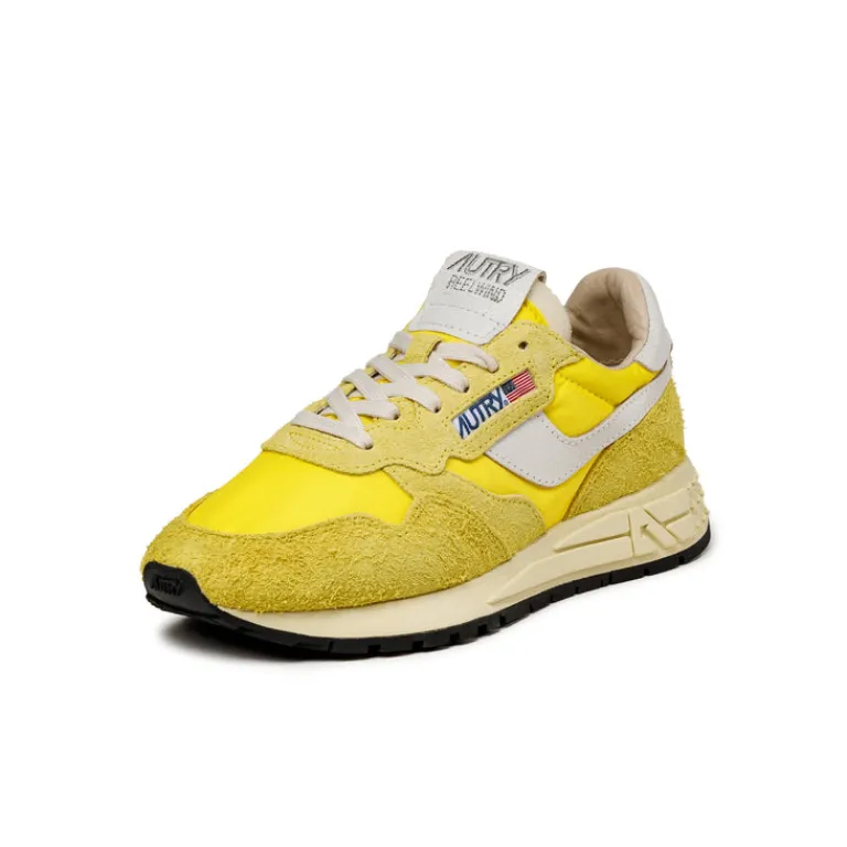 Leder Sneaker*Autry Reelwind Low W *Nylon / Hairy Suede / Cracked Leather* White / Buttercup