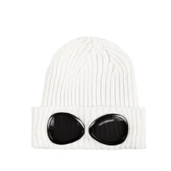 Beanies*C.P. Company Extra Fine Merino Wool Knit Goggle Beanie Gauze White