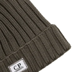 Beanies*C.P. Company Extra Fine Merino Wool Knit Logo Beanie Walnut