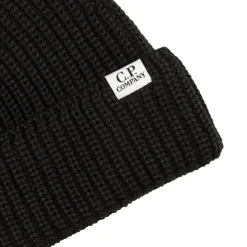 Beanies*C.P. Company Extrafine Merino Wool Knit Beanie Black