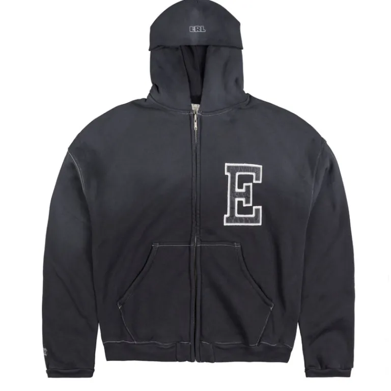 Hoodies*ERL Varisity Oversized Zip-Up Hoodie Black