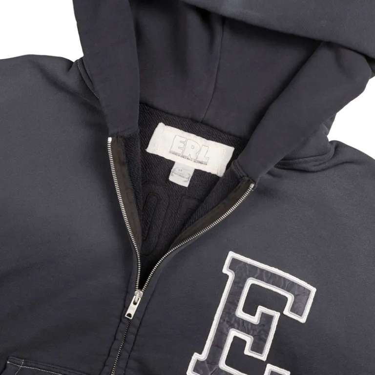 Hoodies*ERL Varisity Oversized Zip-Up Hoodie Black