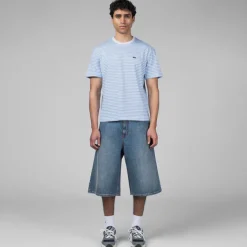 T-Shirts*Lacoste Striped Heavy Cotton T-Shirt White / Blue