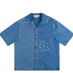 Hemden*Marni Bowling Shirt With Dillies Patch Details Cobalt