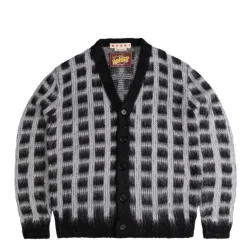 Knitwear*Marni Brushed Check Fuzzy Wuzzy Cardigan Black
