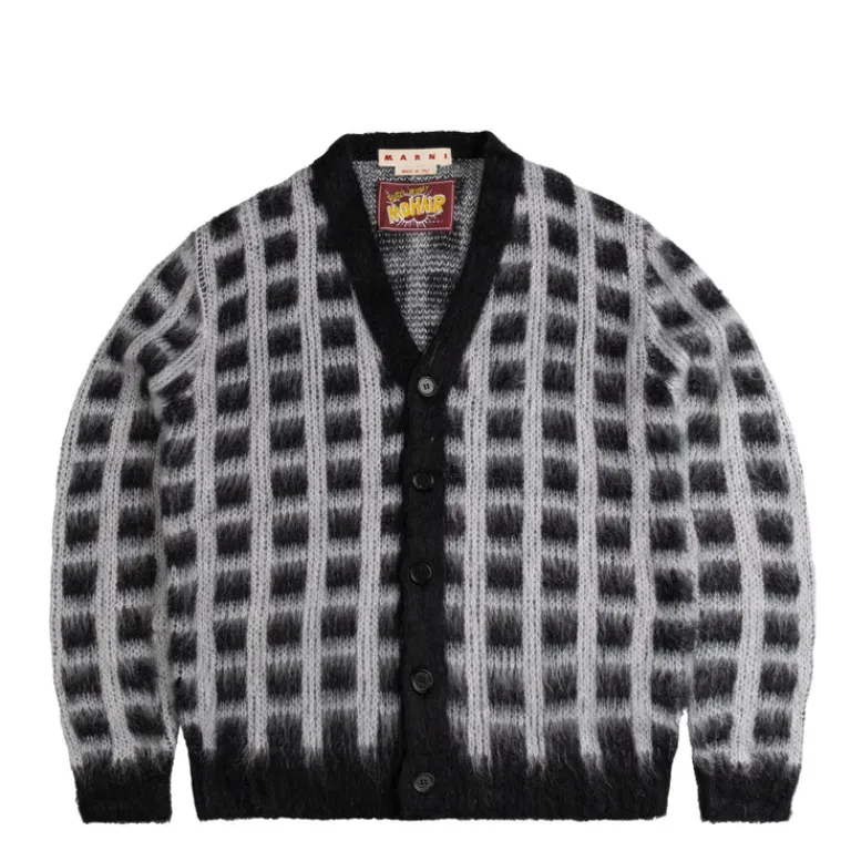 Knitwear*Marni Brushed Check Fuzzy Wuzzy Cardigan Black