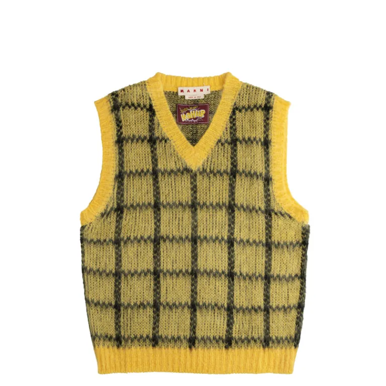 Knitwear*Marni Brushed Check Fuzzy Wuzzy Sleeveless Jumper Maize