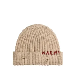Beanies*Marni Ribbed Beanie Whit Hand Stitched Logo Moccasin