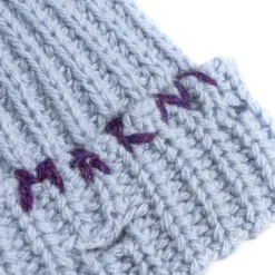 Beanies*Marni Ribbed Beanie Whit Hand Stitched Logo Smoke Blue