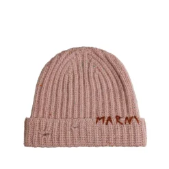 Beanies*Marni Ribbed Beanie Whit Hand Stitched Logo Peony