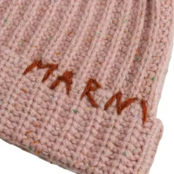 Beanies*Marni Ribbed Beanie Whit Hand Stitched Logo Peony