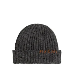 Beanies*Marni Ribbed Beanie Whit Hand Stitched Logo Granit