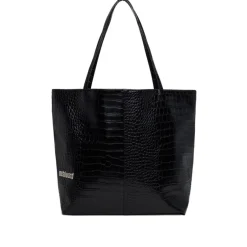 Taschen*Metalwood Metal Logo Stud Croc Tote Black