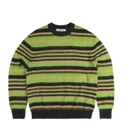 Knitwear|Crewnecks*Metalwood Striped Mohair Knit Sweater Dark Green