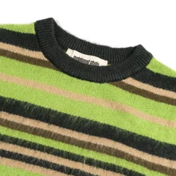 Knitwear|Crewnecks*Metalwood Striped Mohair Knit Sweater Dark Green