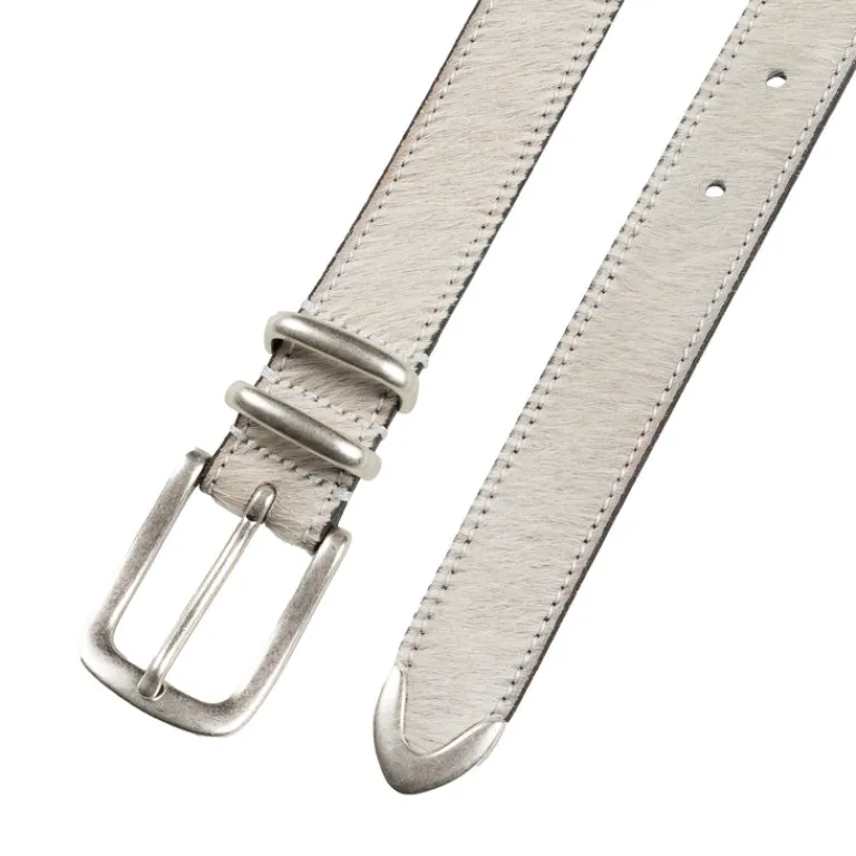 Gürtel*Molebo Refined Double Loop Ponyhair Belt White