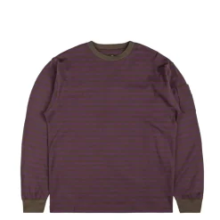 T-Shirts*Needles L/S Crew Neck Tee - Cotton Stripe Jersey Purple / Charcoal
