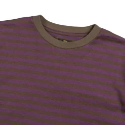 T-Shirts*Needles L/S Crew Neck Tee - Cotton Stripe Jersey Purple / Charcoal