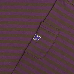 T-Shirts*Needles L/S Crew Neck Tee - Cotton Stripe Jersey Purple / Charcoal