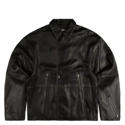 Jacken*New Amsterdam Surf Association Leather Jacket Boxy Fit Washed Black