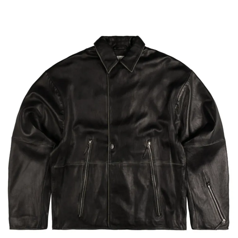 Jacken*New Amsterdam Surf Association Leather Jacket Boxy Fit Washed Black
