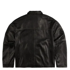 Jacken*New Amsterdam Surf Association Leather Jacket Boxy Fit Washed Black