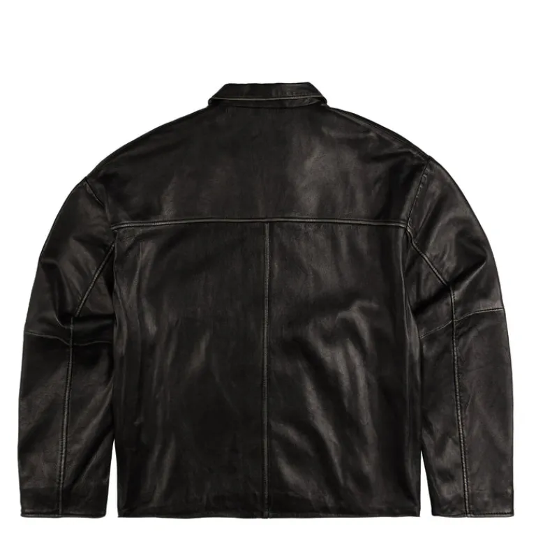 Jacken*New Amsterdam Surf Association Leather Jacket Boxy Fit Washed Black