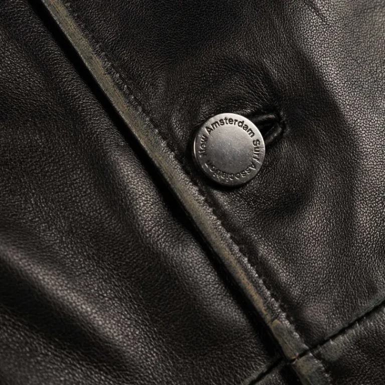 Jacken*New Amsterdam Surf Association Leather Jacket Boxy Fit Washed Black