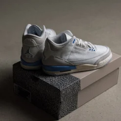 Leder Sneaker|High-Top Sneaker*Jordan Nike Air 3 Retro *Lucky Shorts* *GS* Summit White / Hdydrogen Blue / Legend Blue