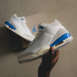 Leder Sneaker|High-Top Sneaker*Jordan Nike Air 3 Retro *Lucky Shorts* Summit White / Hdydrogen Blue / Legend Blue