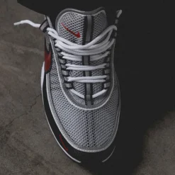 Leder Sneaker|Retro Runner*Nike Air Zoom Spiridon OG Metallic Silver / Sport Red / Black / White