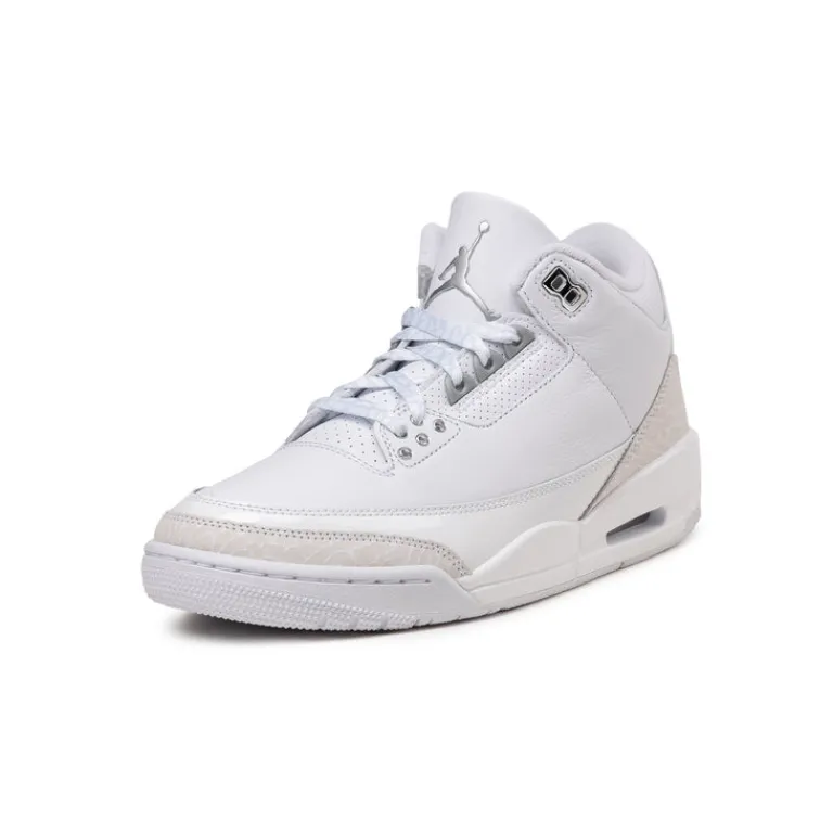 High-Top Sneaker|Leder Sneaker*Jordan NikeAir 3 Retro *Pure Money* White / Metallic Silver / White