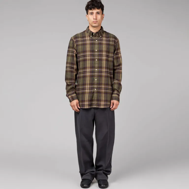 Hemden*Polo Ralph Lauren Custom Fit Plaid Brushed Flannel Shirt Olive / Brown Multi