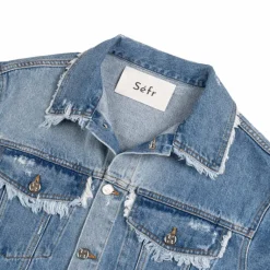 Jacken*Sefr Alvarez Denim Jacket Frayed Mid Blue