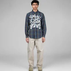 Hemden*Sky High Farm Universe Hybrid Button Down Shirt Woven Knit Blue